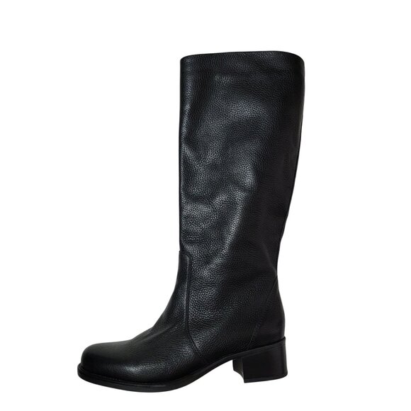 NEW La Canadienne Knee High Boots Womens 9.5 Black Pebbled Leather Classic Chic - Picture 1 of 12